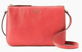Kate Spade Jackson Triple Gusset Coral Red Leather Crossbody WKRU5942 NW... - £82.29 GBP