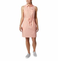 NWT New Womens Columbia Pink Peach Dot Dress PFG M White Pockets Cotton Rod Logo - £87.04 GBP