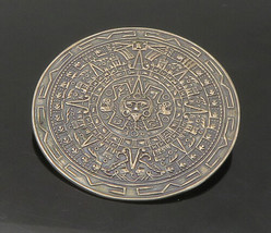 MEXICO 925 Silver - Vintage Mayan Aztec Sun Calendar Oxidized Brooch Pin- BP8767 - £68.81 GBP