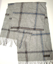 New Amicale 100% Cashmere Scarf Mens Womens 60 x 12 Gray Blue Black Fringe Tan - $295.02