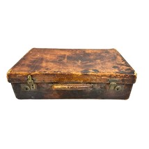Antique RETRO Victorian Leather Suitcase/Travel Luggage Distressed 1900s - $176.22