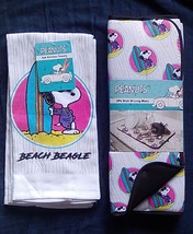 New Peanuts Snoopy Woodstock Kitchen Towels Dish Mats Beach Beagle Surf Board - £31.37 GBP