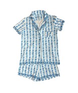 Pink Palm Puff Pajamas in Seabreeze BLUE Size M Supima Cotton Short Set NEW - $2,290.37 MXN