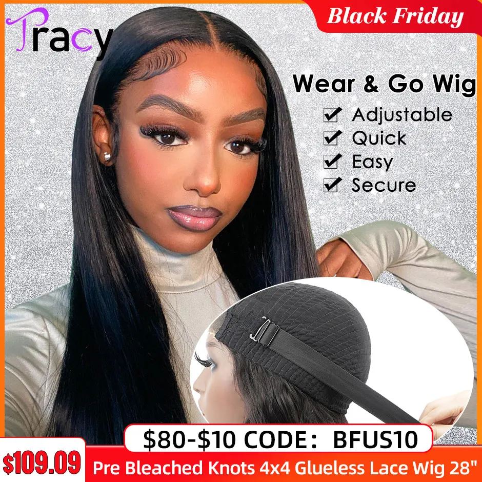 Tracy Hair Wear and Go Glueless Straight Wigs Pre Cut Pre Bleached Knots Ready - £95.82 GBP+