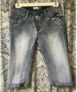 Jeans Cuff Capris Bling embroidery Juniors Wm Size 7 No Boundaries Lt Bl... - £11.68 GBP
