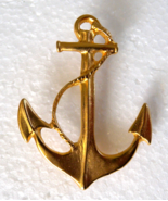 Large Gold Tone Anchor Pin Brooch Unpolished Finish  2&quot; Tall - £11.72 GBP