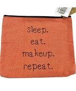 Canvas Makeup Travel Bag Sleep Eat Makeup Repeat Zip New Inside Pocket - £11.06 GBP