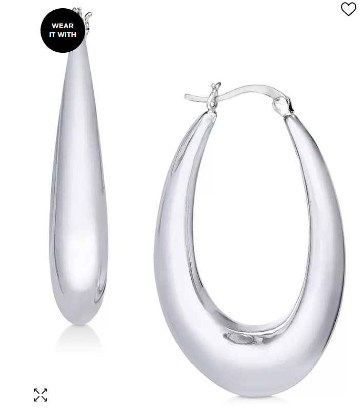 Primary image for And Now This Large Silver Plated Polished Graduated Puff Medium Hoop Earrings