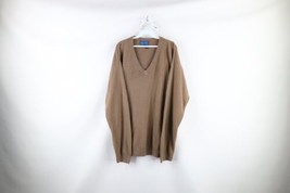 Vintage 90s Streetwear Mens Size XL Tall Blank Knit V-Neck Sweater Brown - £39.53 GBP