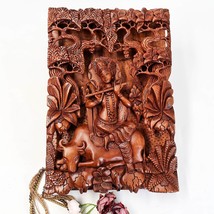 Hand Carved Wooden Hindu God - Hare Krishna Blessing Mandir Sculpture Art - £297.51 GBP
