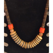 Vintage 24&quot; Chunky Wooden Round Disc Bead Necklace Brown Orange Tan Multi Colors - $18.00