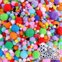 1400Pcs 5 Sizes Multicolor Pom Poms Assorted Pompoms Balls With 4 Sizes ... - £13.61 GBP