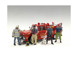 Firefighters 6 piece Figure Set 4 Males 1 Dog 1 Accessory for 1/18 Scale Models - £54.44 GBP