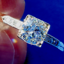 Earth mined Diamond European cut Deco Engagement Ring Vintage Solitaire Size 7.5 - £4,484.07 GBP