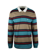 Volcom Men&#39;s Teal, Navy &amp; Brown Striped L/S Polo T-Shirt (S04) - £13.30 GBP
