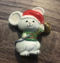 Vintage HALLMARK CHRISTMAS MOUSE with Bell Holiday Brooch Plastic Pin 19... - $14.85