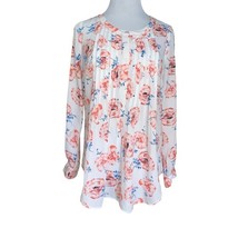 DANIEL RAINN WHITE PEACH FLORAL PLEATED BLOUSE WOMEN SMALL COLORFUL PREP... - $11.47