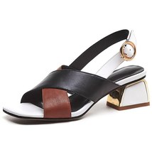 Ixed colors genuine leather rome women sandals brand square toe hoof heels buckle party thumb200