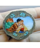 Antique 800 Silver Scenic Enamel Pill Snuff Box Engraved Turquoise - $339.03 CAD