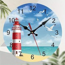 12 Inch Round Scenic Lighthouse &amp; Seagull Silent Easy to Read Wall Clock... - £10.90 GBP