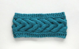 handmade eco-friendly turquoise cotton women headband with cable pattern - £19.80 GBP+