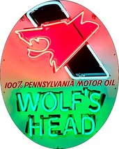 Wolf&#39;s Head Motor Oil Neon Image Advertising Metal Sign (not real neon) - £55.15 GBP