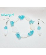 MOP Dyed Aqua Quartz Gemstone Bracelet Earring Set - $22.42 CAD
