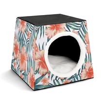 Mondxflaur Hibiscus Floral Cat Beds for Indoor Cats Cave Bed 3 in 1 Pet House - £26.37 GBP
