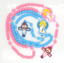 New Girl&#39;s Pink AND Boy&#39;s Blue Guardian Angel Center Rosary Set Baptism ... - $27.31 CAD