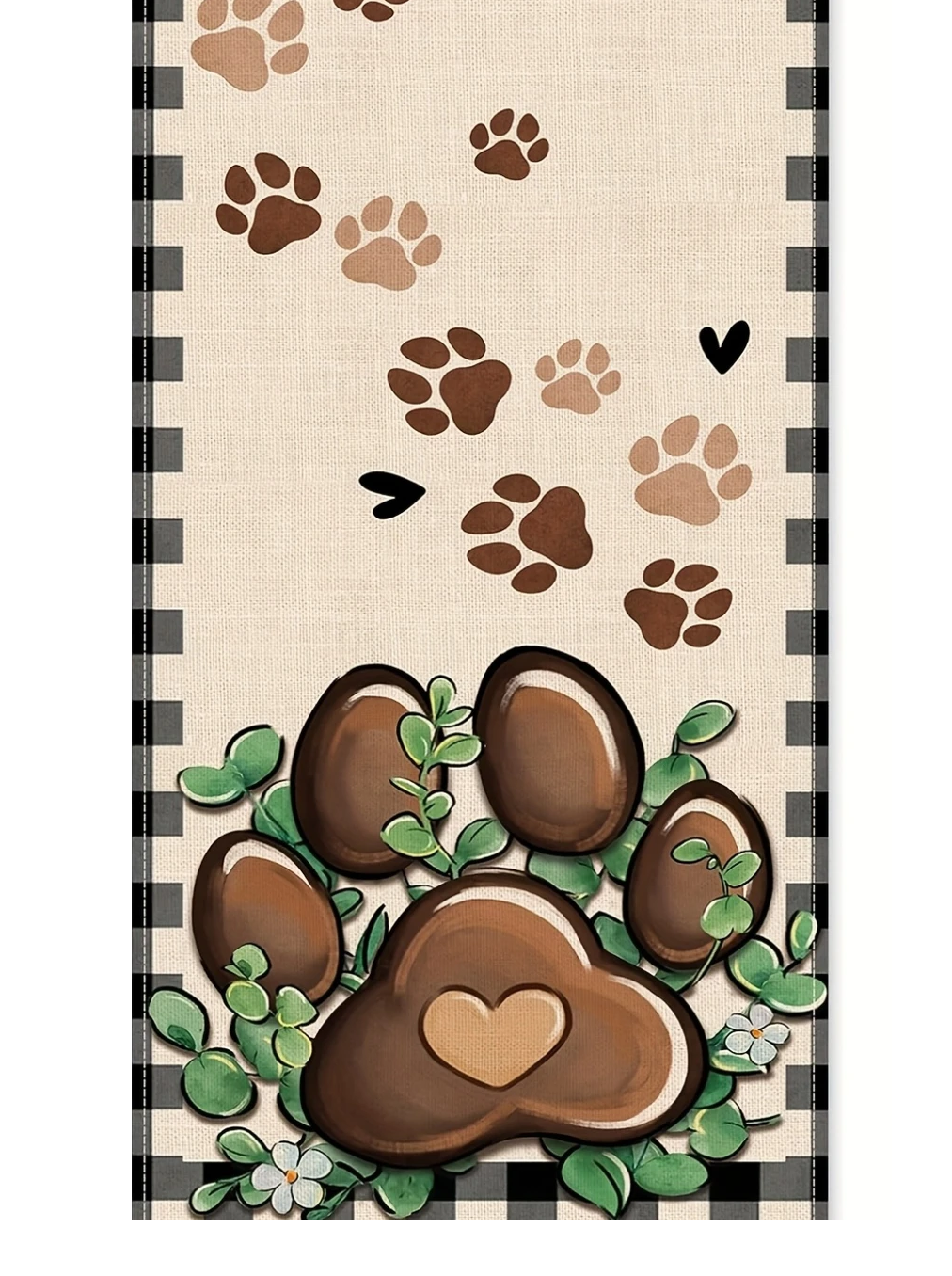 NEW Pawprint Table Runner 13 x 72 in. w/ hearts &amp; flowers, buffalo plaid... - £8.23 GBP