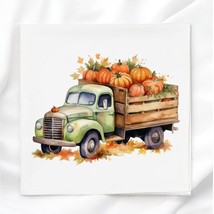 Fall Pumpkin Truck Quilt Block Image Printed on Fabric Square FFP74965 - $3.82+