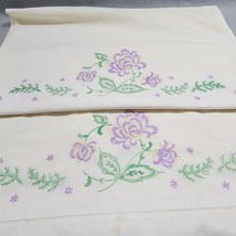 Purple-Yellow Mumm Floral Hand Embroidered Pillow Cases 29.5&quot;x18.75&quot; - Set of 2 - £12.68 GBP