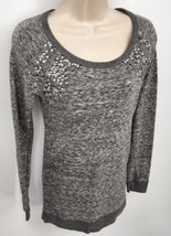 Maurices Pullover Sweater Women&#39;s Small Gray Space-Dye Scoop Neck Embellished - £11.97 GBP