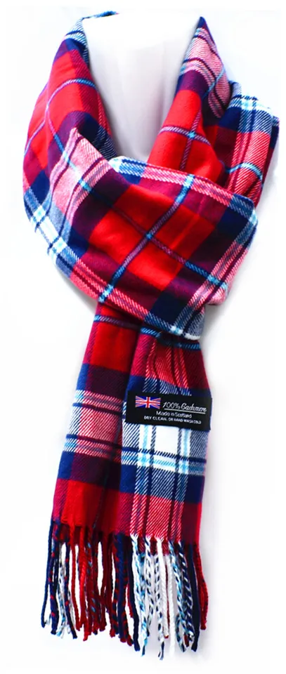 Mens Womens Winter Warm 100% CASHMERE Scarf Scarves Plaid Wool red white - £10.20 GBP