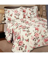 Hotel at home Queen 3pc Quilt set Pink Rose Floral print - $69.30