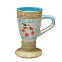 Hand-painted Fruit Pedestal Coffee Mug Cup Blue Tan Cottagecore Y2K Vint... - $7.74