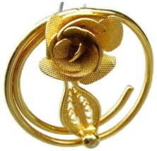 Sarah Coventry Rose Filigree Stem Flower Golden Open Circle Vintage Brooch - $24.74