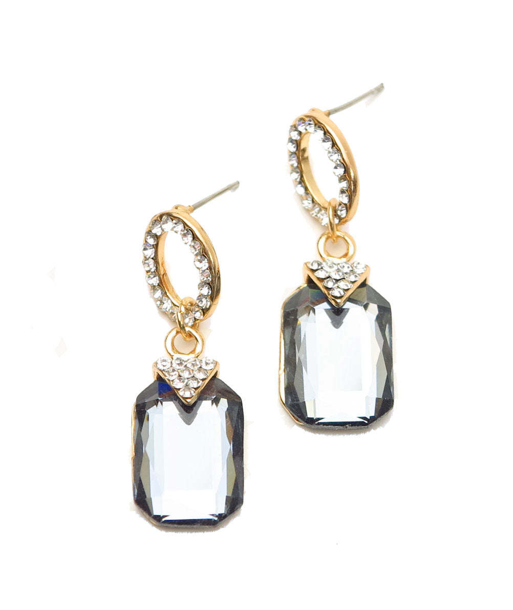 Emerald Cut Gray Crystal Rhinestone Drop Earrings Wedding - $14.85