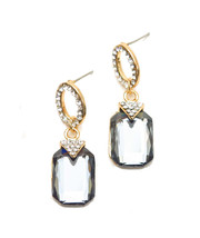 Emerald Cut Gray Crystal Rhinestone Drop Earrings Wedding - £11.93 GBP