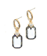 Emerald Cut Gray Crystal Rhinestone Drop Earrings Wedding - £11.87 GBP