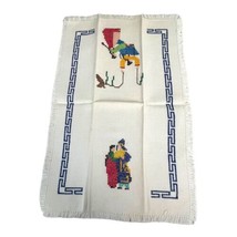 Cottage Industry Program Embroidered In Korea Oriental Tea Towel Handmade VTG - £22.55 GBP