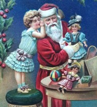 Santa Claus Victorian Dolls Child Christmas Postcard Original Antique Embossed - £34.04 GBP