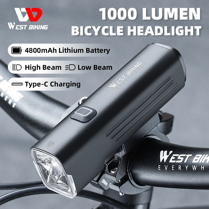 WEST BIKING Bicycle High/Low Beam Headlights Rechargeable 4800mAh Front Light - £28.21 GBP+