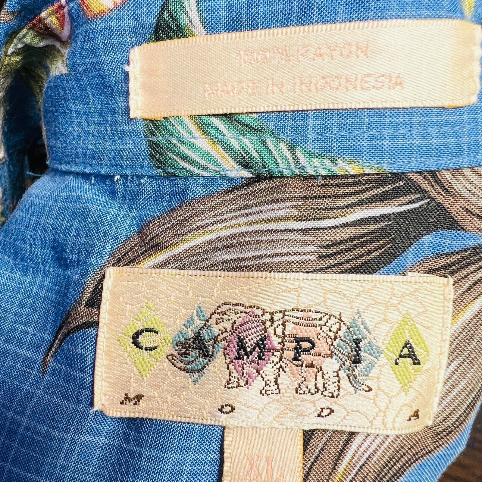 Campia Moda Hawaiian Aloha XL Shirt Hibiscus Flowers Palm Trees Plumeria Blue Item image 8