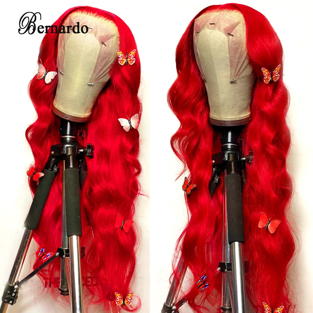 Bernardo 26 Inches Synthetic Lace Front Wigs Red Hair Body Wave Wig Synthet - £40.28 GBP+