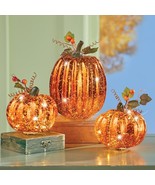 Set of 3 LED Lighted Faux Mercury Pumpkins Thanksgiving Tabletop Fall Ho... - $525.35 MXN
