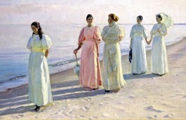 Painting Stroll the beach by Michael Ancher. People Print Canvas Giclee - £7.44 GBP+