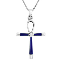 Ankh Hieroglyph Eternal Life Blue Lapis Shell Inlaid Sterling Silver Necklace - £23.42 GBP