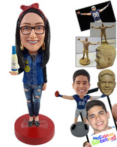 Personalized Bobblehead Cheary Vendor wearing nice work vest, and ripped jeans,  - £71.48 GBP