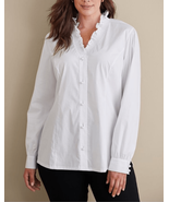 Soft Surroundings Kata Ruffle Collar Shirt 2FY61 White Pearl Buttons L - $36.37 CAD